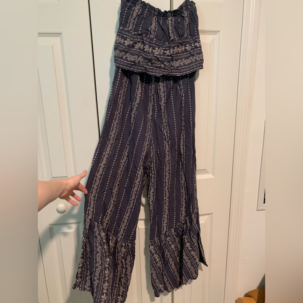 Cute boho blue strapless pants jumpsuit